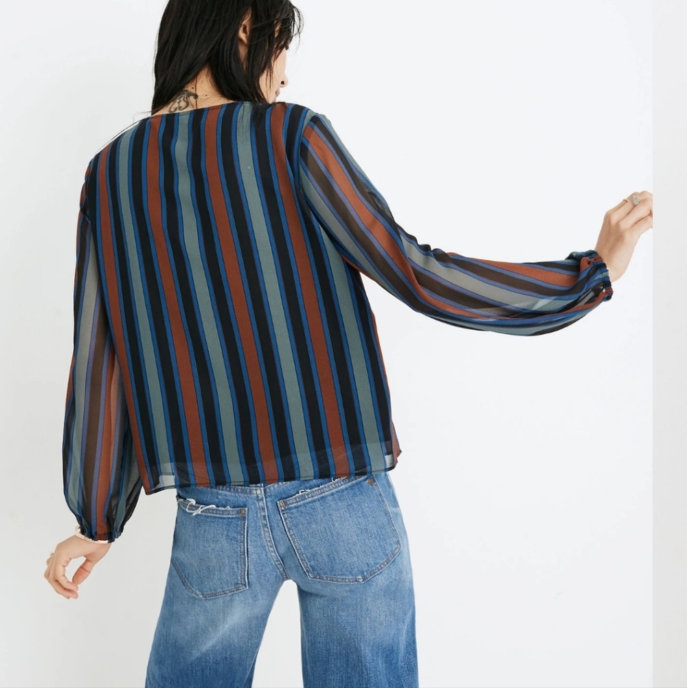 Madewell Sheer-Sleeve Top in Academy Stripe - Picture 6 of 6